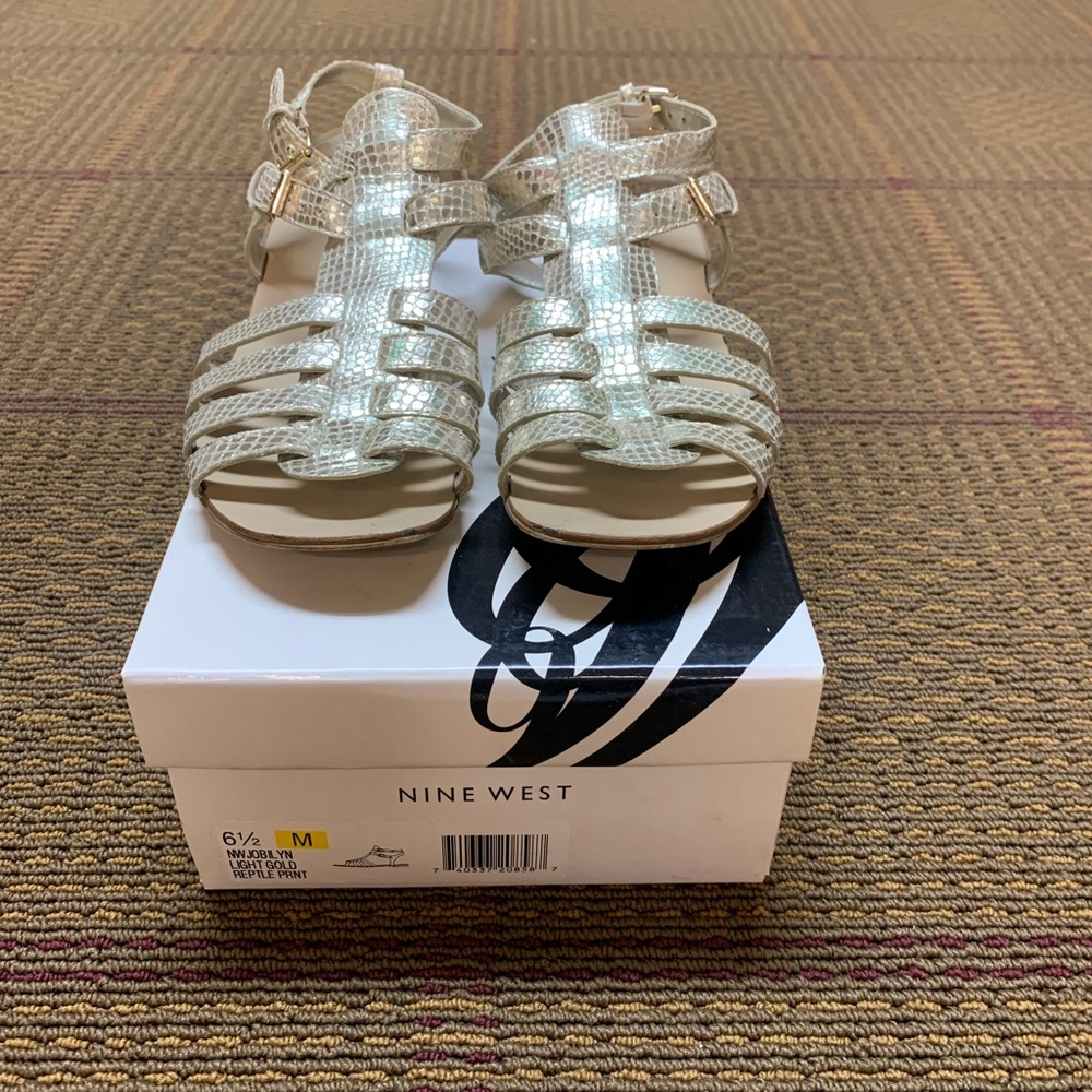 Nine West - Gold Gladiator Sandal - Reptile Texture - Excellent Condition